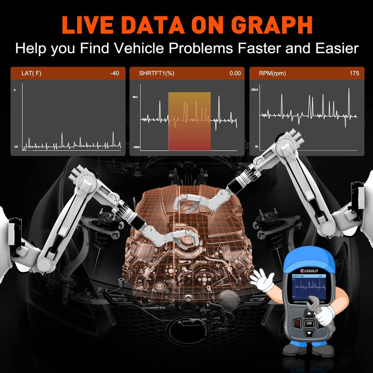 CGSULIT Scan Tool SC204 OBD2 Scanner, Check SC204, Code Reader-Grey