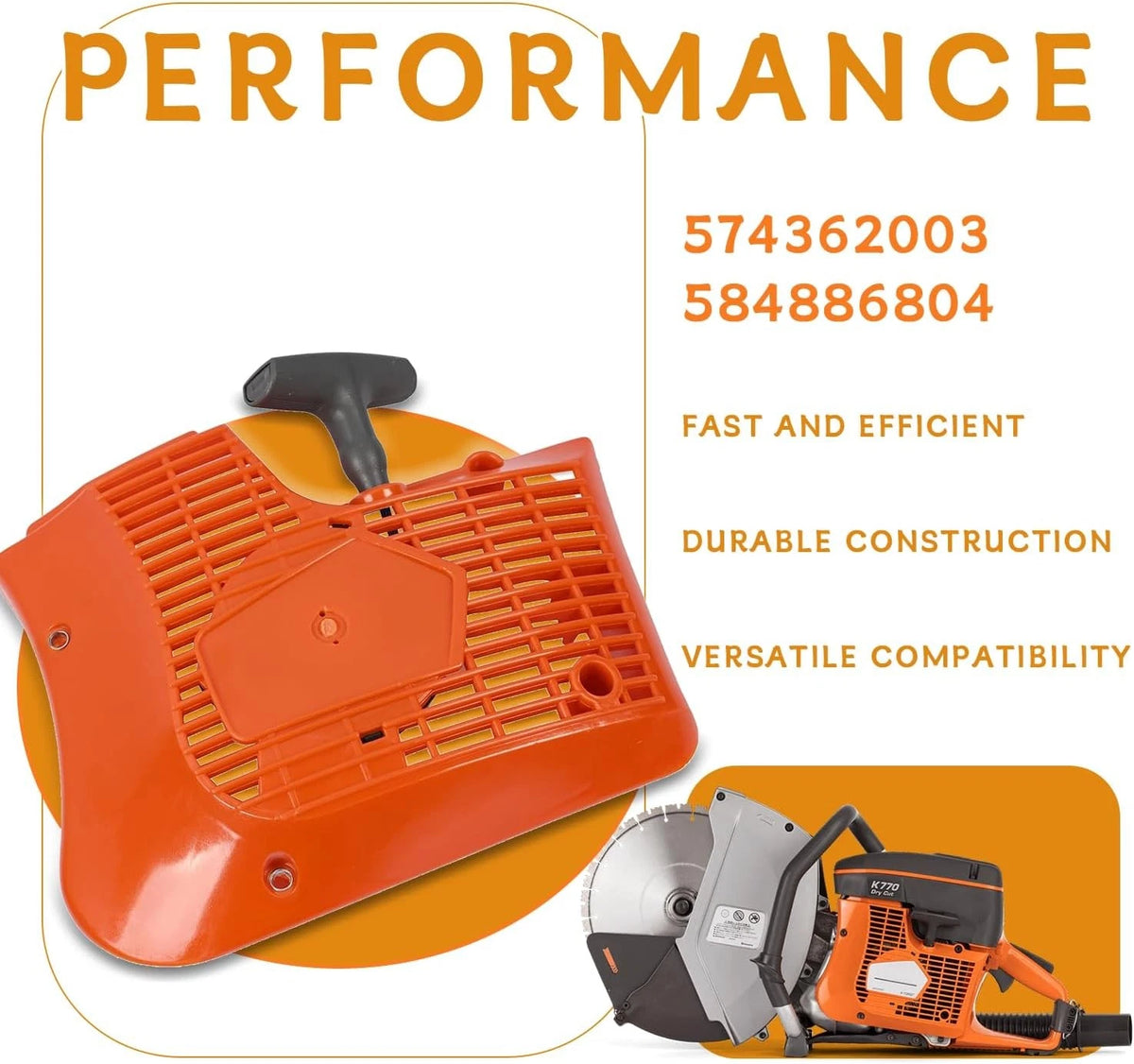 K760 Recoil Starter Assembly 584886804 for Husqvarna Concrete Cut Off Saw...