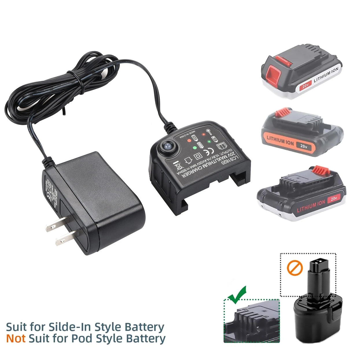 1 PC 20V Black Lithium-Ion Battery Charger Fit For Black and Decker Battery