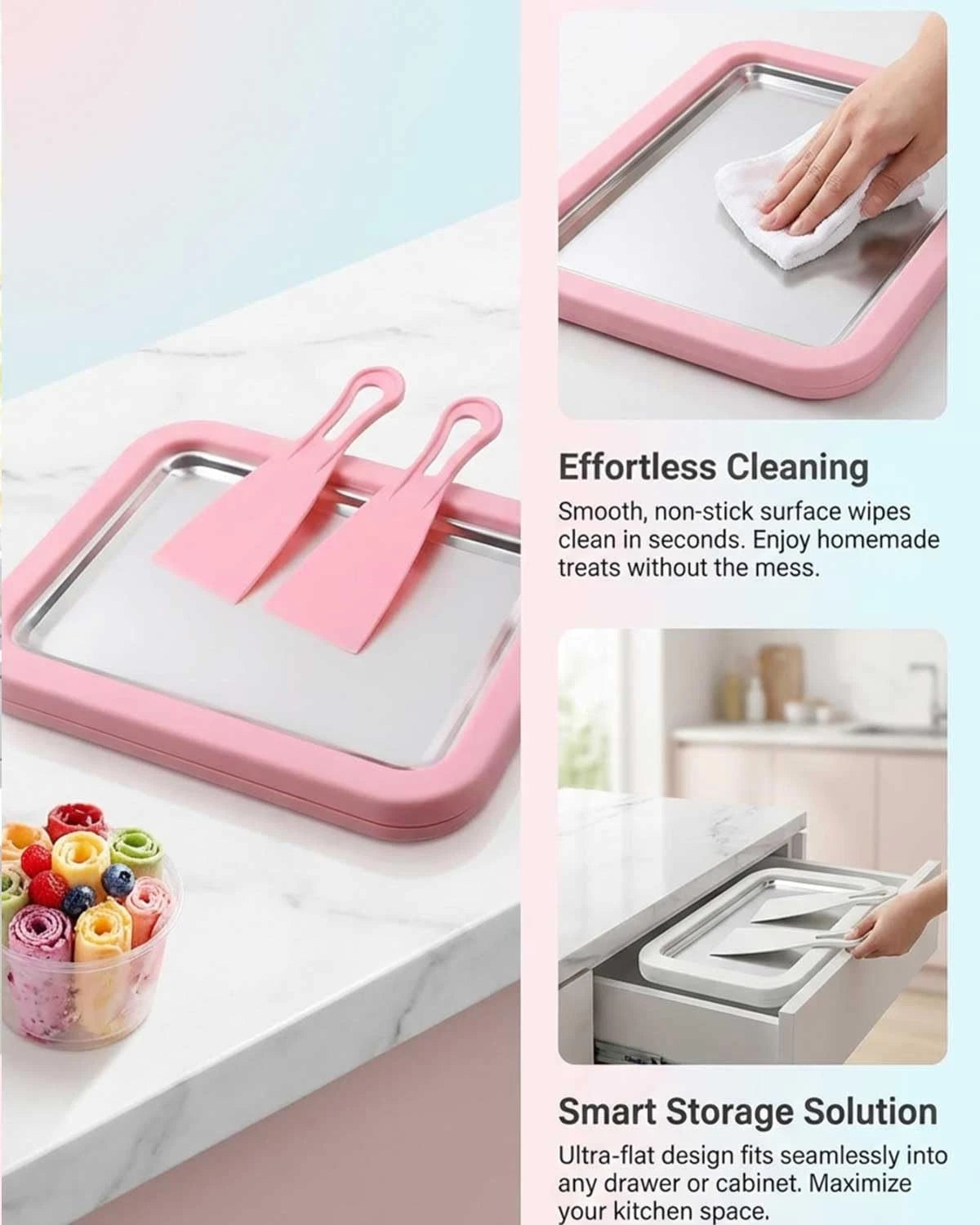 Rolled Ice Cream Maker, DIY Roll Tray normal, PINK