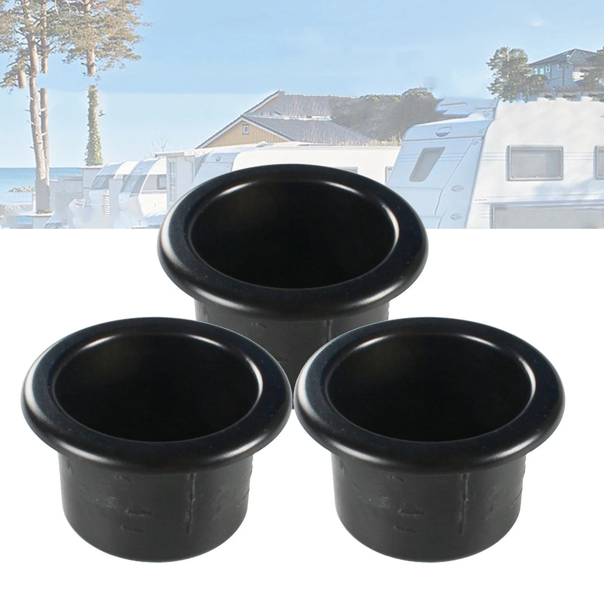 3x Black Plastic Cup Holders Fit For Boat RV Car Truck Inserts Universal Size