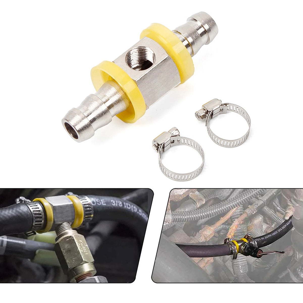 3/8”Fuel Line Fuel Pressure Gauge Sensor T-Fitting Adapter Connector Accessories