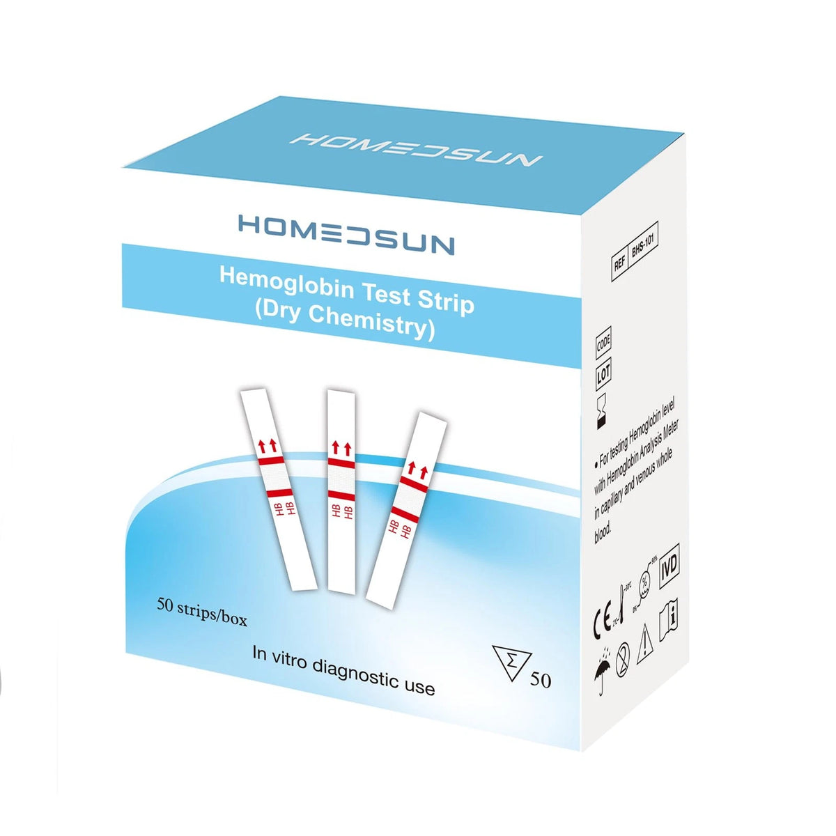 HOMEDSUN 50 Pack Hemoglobin Test Strips with 1 Count (Pack of 50), Blue