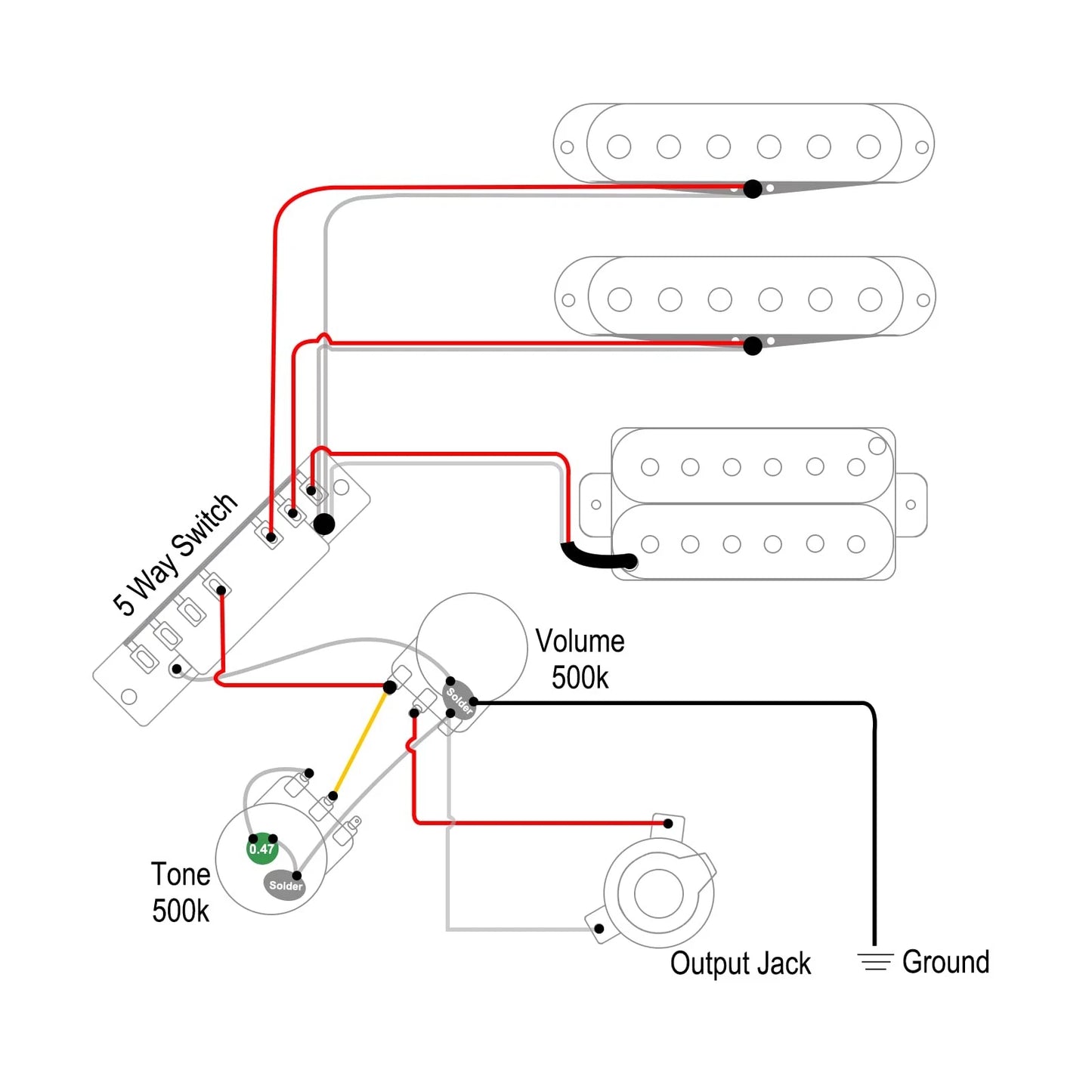 SAPHUE Guitar Wiring Harness Set Prewired 500K Big Pots 5 Way Switch Wiring...