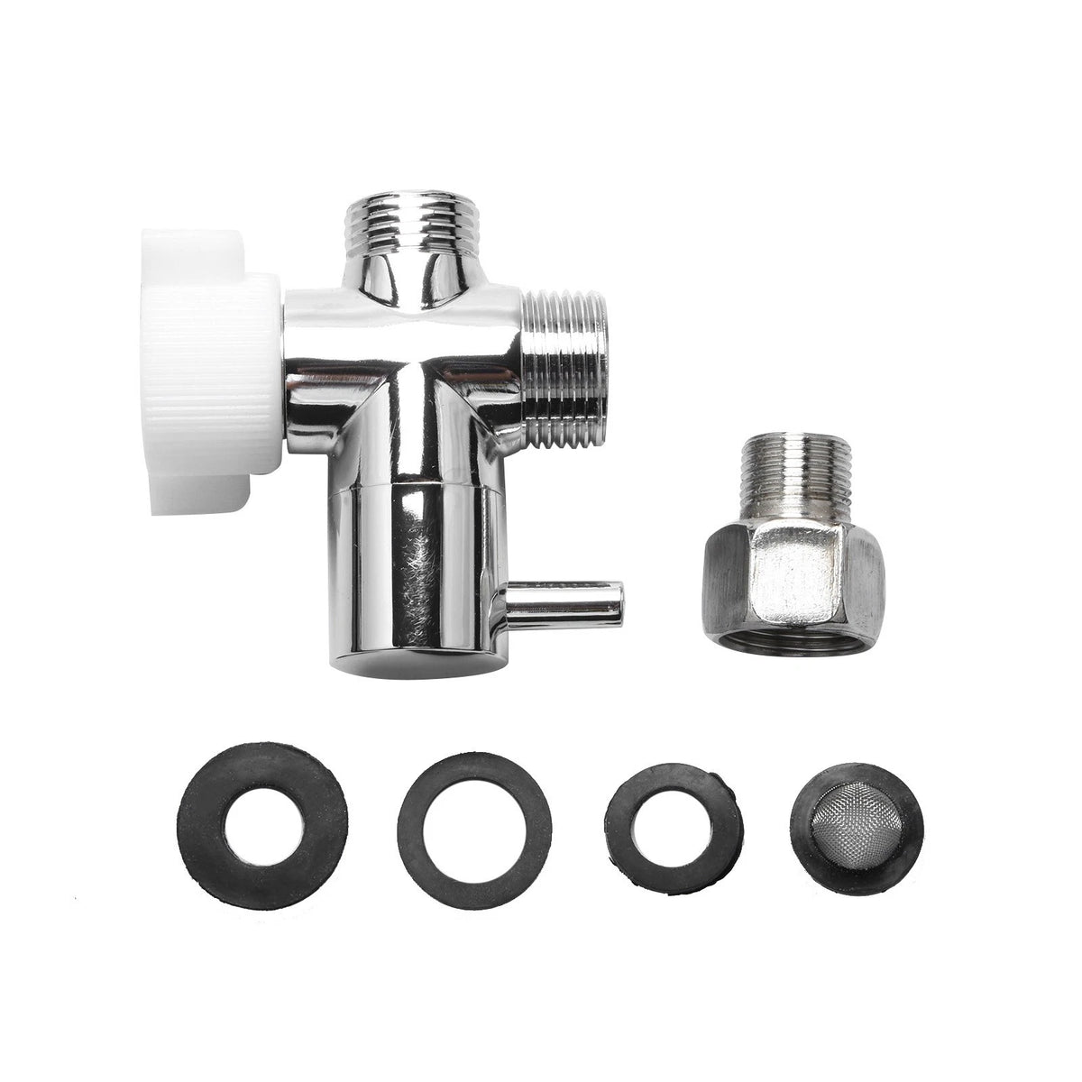 Single Lever 3-Way T Adapter Valve 90° Control for Cloth Diaper Sprayer Silver