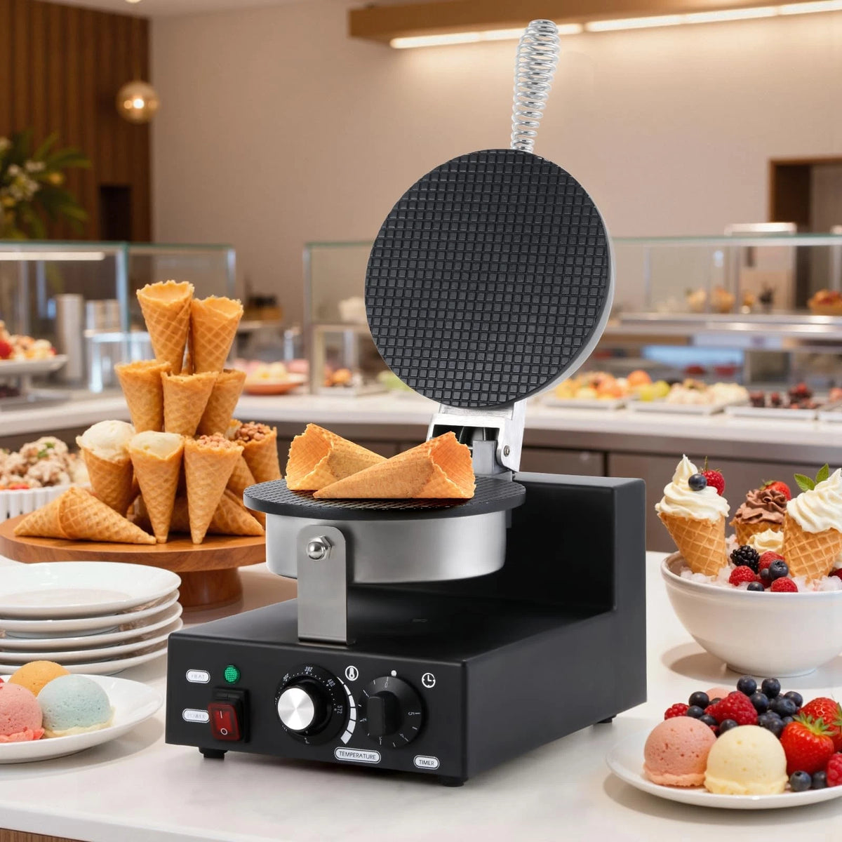 Dyna-Living Waffle Cone Maker Commercial Ice 9.8* 12.6* 21.7 inch, Black