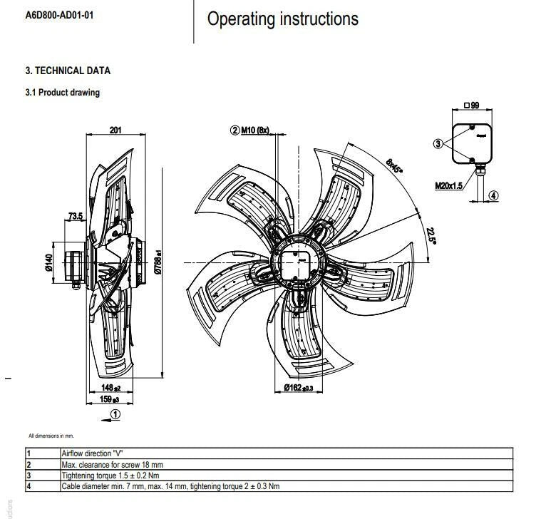 A6D800-AD01-01 Ebmpapst AC Axial Fan 400V 3.9/2.23A 800MM Air Conditioning Fan