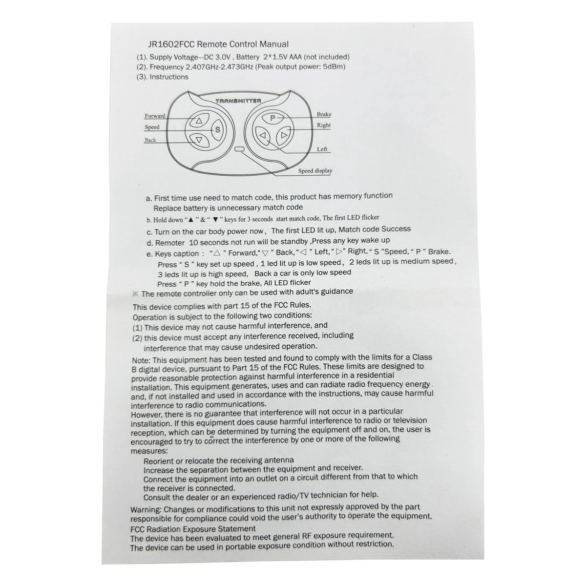 JR1602FCC 2.4Ghz Bluetooth Remote Control for Power Wheels,Remote white