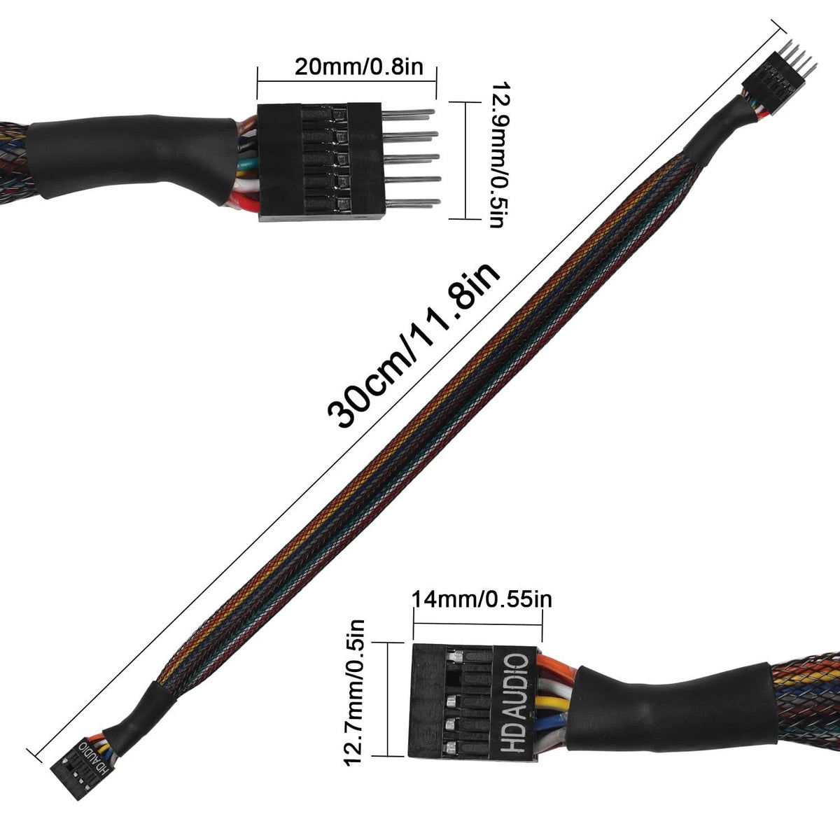 QIANRENON 9Pin HD Audio Motherboard Connector Cable - Male 30cm, Black