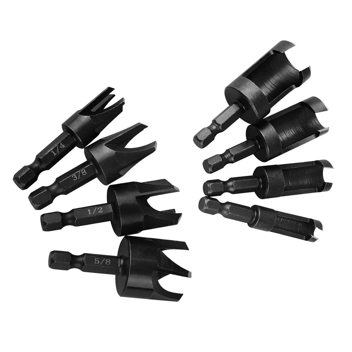 8 x Straight/Tapered 1/4" Hex Quick change shank Wood Plug Cutter Drill Bit