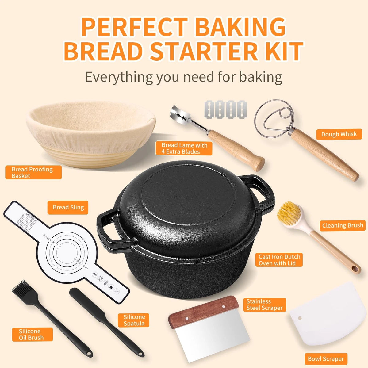 Pre-Seasoned Cast Iron Dutch Oven for Bread Baking - 5 quarts,