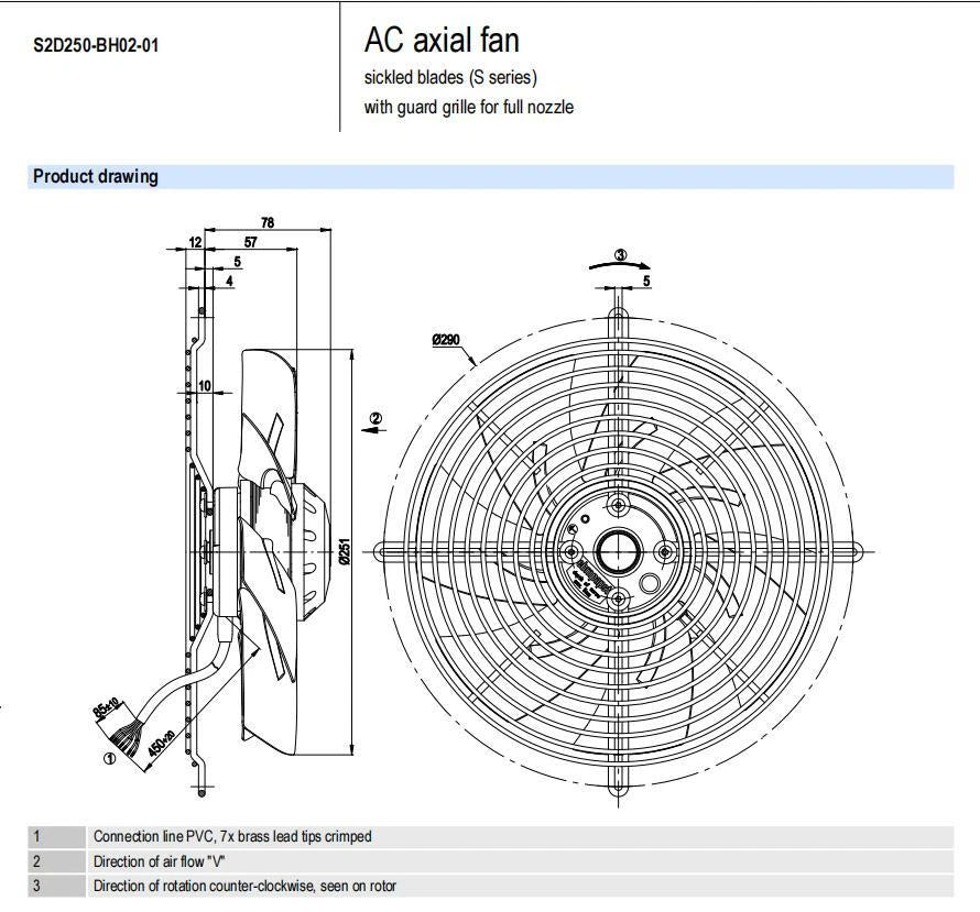 Ebmpapst S2D250-BH02-01 Axial Fan AC 230/400V 0.19/0.23A 145W φ250MM Cooling Fan