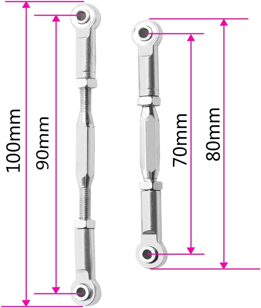 2PCS RC Front Rear Metal Steering Servo Link 70-90mm Adjustable Turnbuckles...