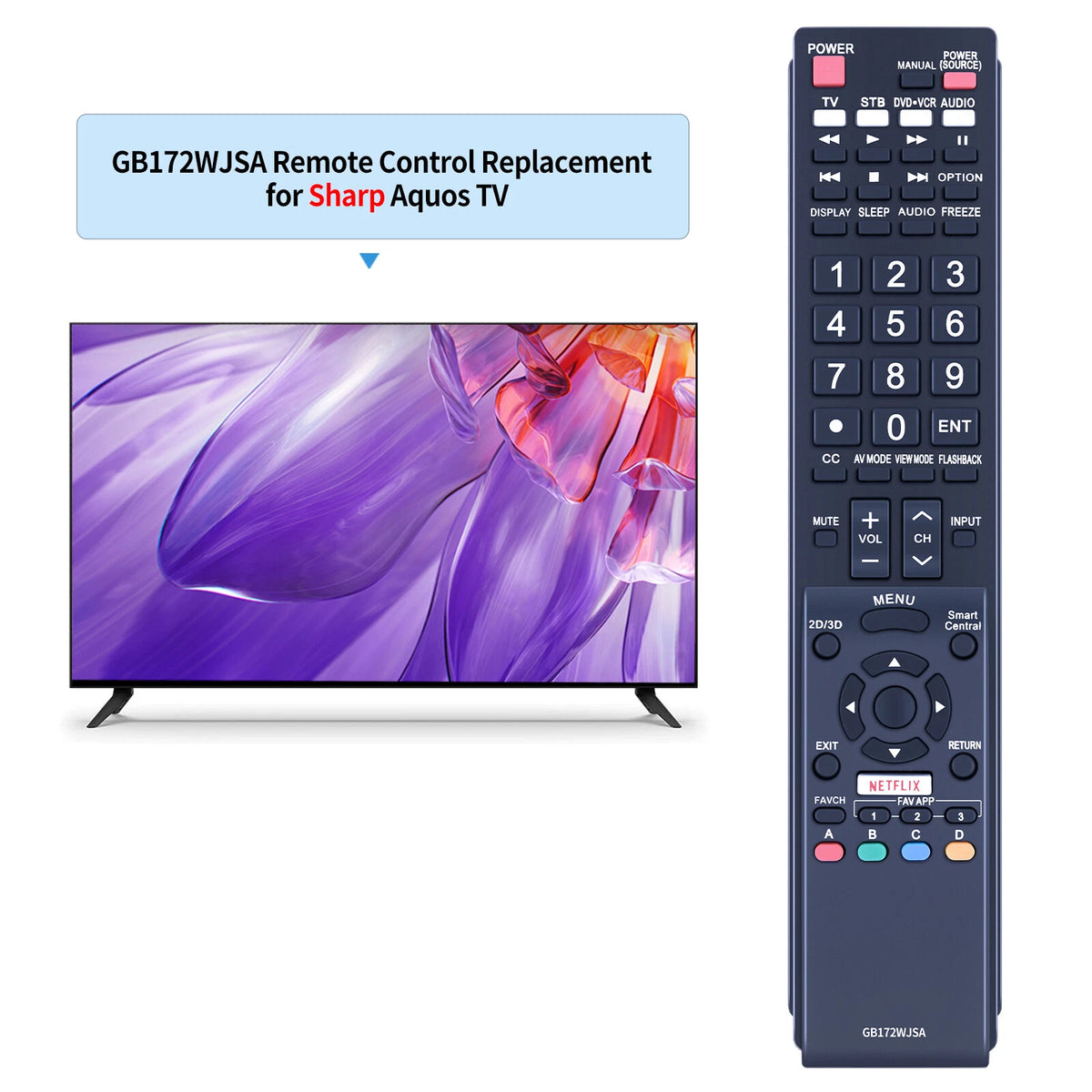 GB172WJSA Remote Control For Sharp AQUOS TV RRMCGB172WJSA LC-60EQ30U