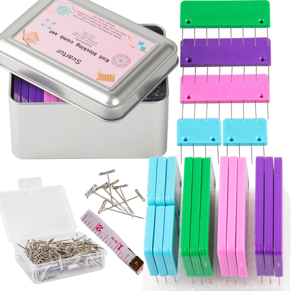 Svartur Crochet Blocking Pin Kit, with 20 Knit Multicolor, 1 Pack, White