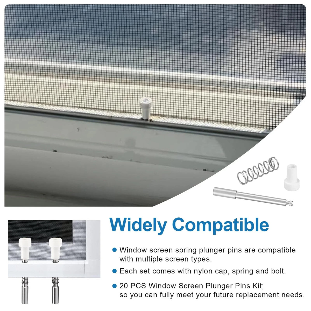 20 Pcs Window Screen Plunger Latches, Aluminum Alloy White
