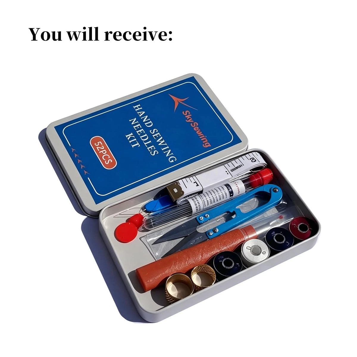 Skysewing 52PCS Large Eye Hand Sewing Needles Kit with 1set-52pcs, silver