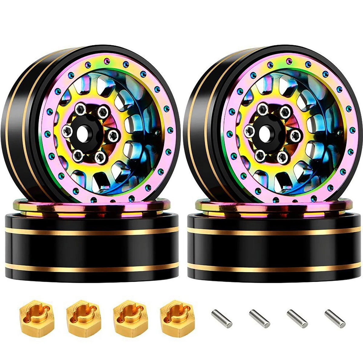 4pcs 1.1" Brass + Aluminium Alloy Wheel Hubs Rims for Axial SCX24 1/24 RC Car