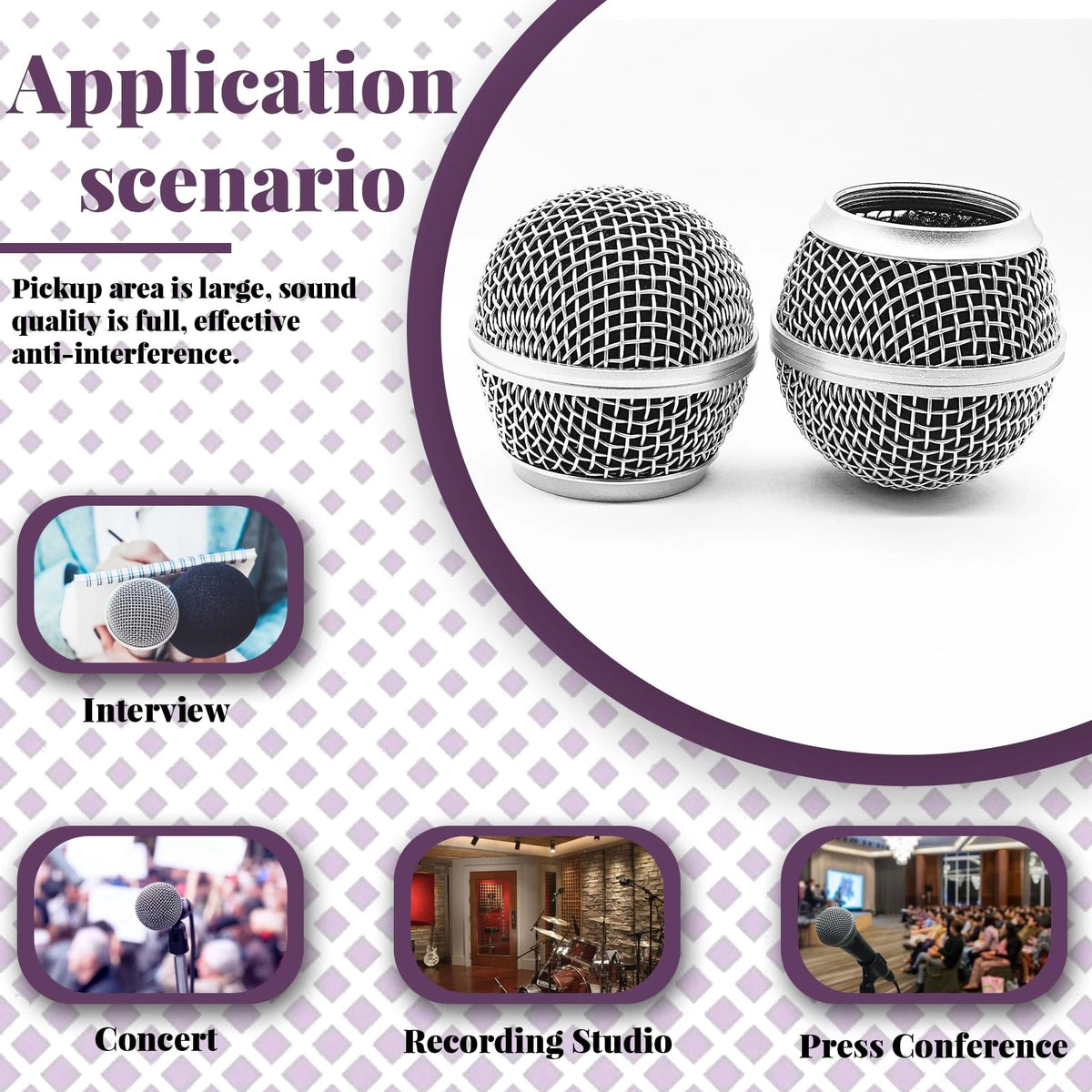 Cionyce 4 Pack SM58 Microphone Head Replacement Standard Size SM58, Silver