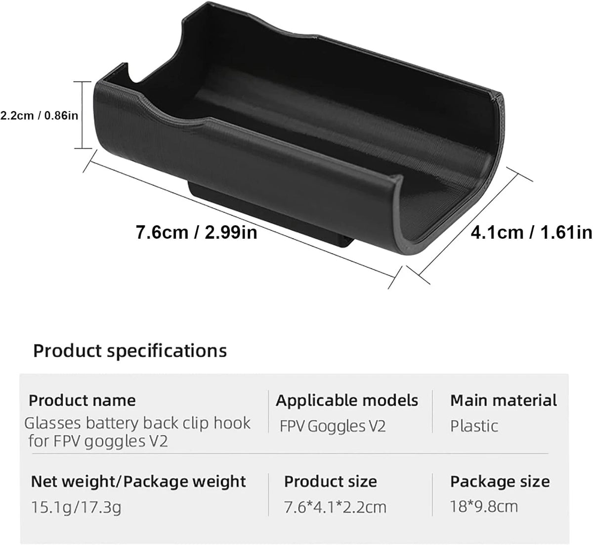 Battery Holder Clip for DJI FPV Goggles v2 / Avata 2 Black