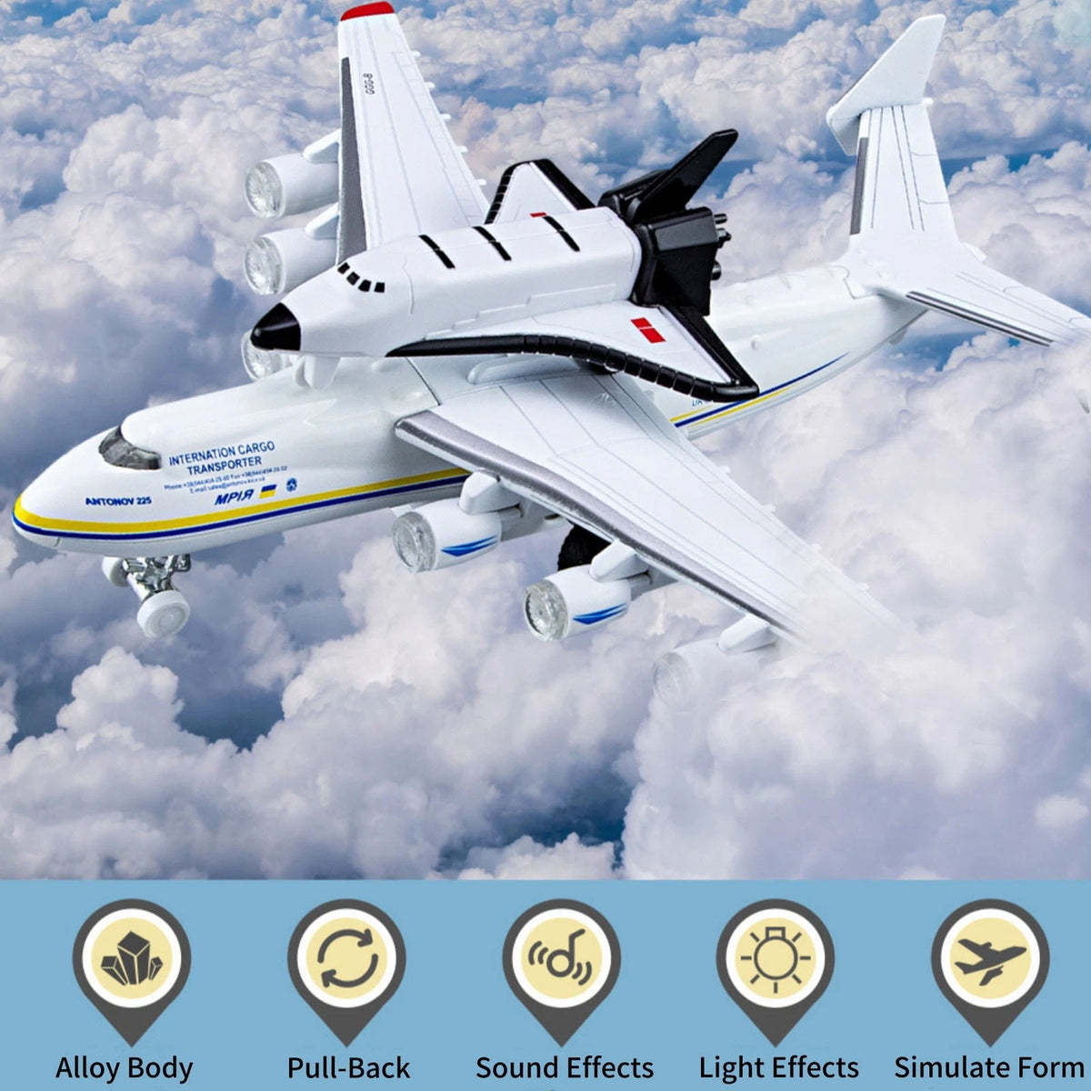 1/400 An-225 Mriya Plane w/Buran Orbiter Model Sound Light Pull Back O