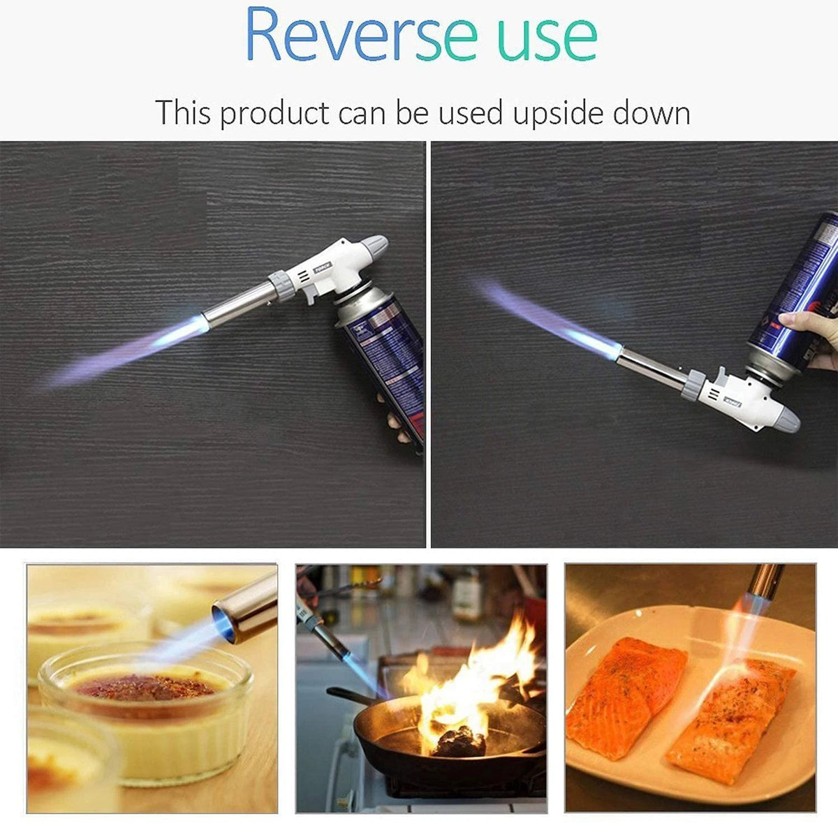 FunOwlet Butane Torch, Reverse Use Culinary Kitchen Small, White and Silver