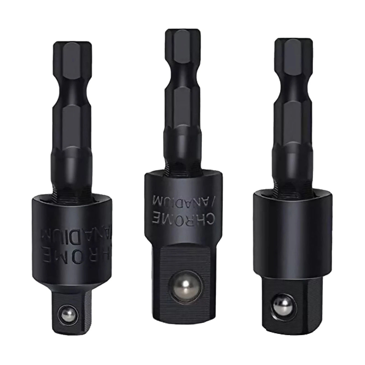 3pcs 360 Degree 1/4in Hex Shank 1/4in 3/8in 1/2in Extension Socket Adapter