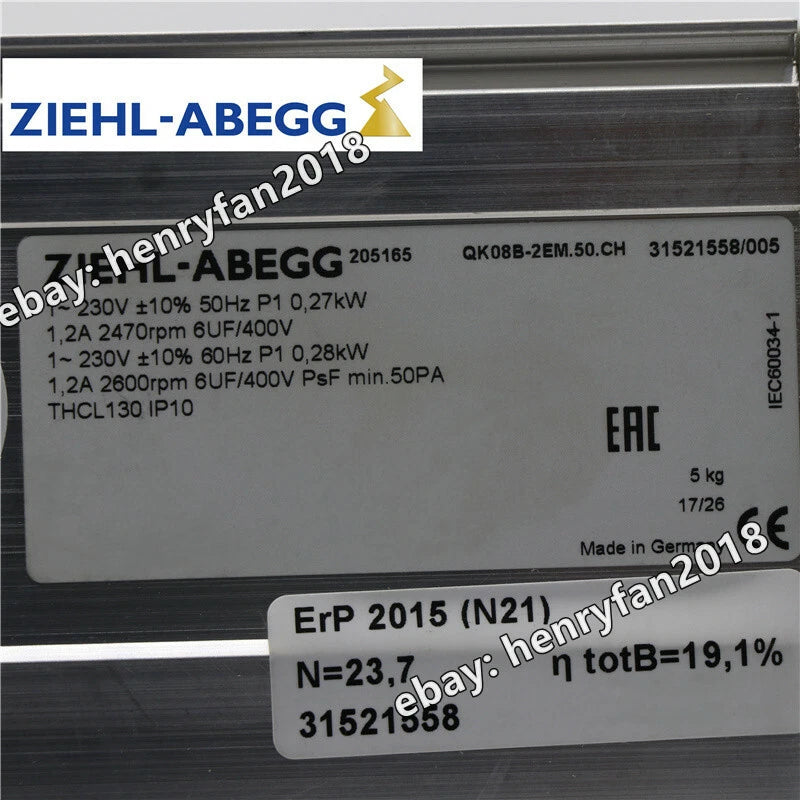 Ziehl-abegg QK08B-2EM.50.CH Cross Flow Fan 1~ 230V 1.2A 0.27/0.28KW Cooling Fan