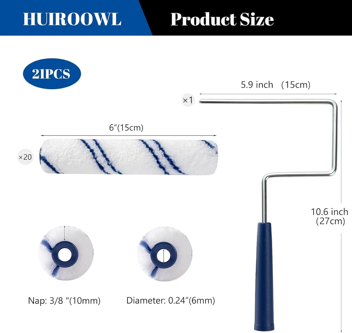 20Pcs 6 Inch Paint Rollers, Microfiber 6 Roller Kit, 20 Pack, Blue