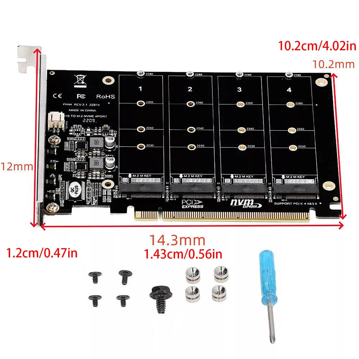 M.2 NVME SSD To PCIE X16 Adapter 4 Port NVMe To PCI-e Host Expansion Card Kit