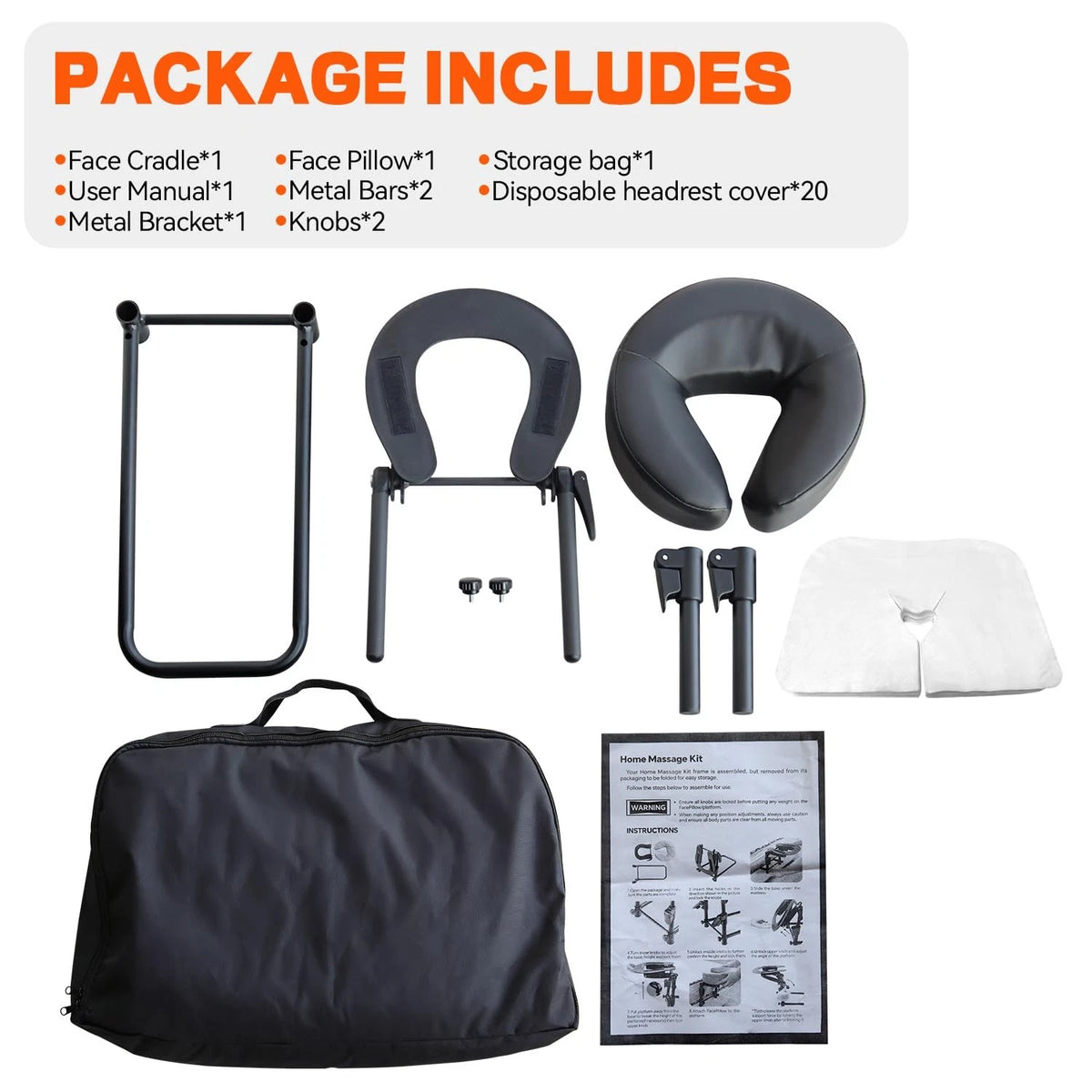 ErgoHolder Massage Headrest for Bed, Basic Set with Face Cradle Cover, Black