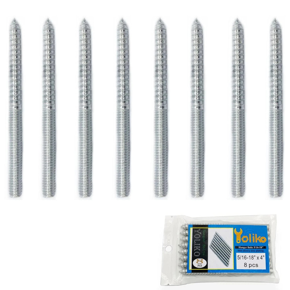 8 Pack 5/16-18 x 4 Inch Hanger Bolts 5/16-18" Silvery Silver 5/16-18x4-8PCS