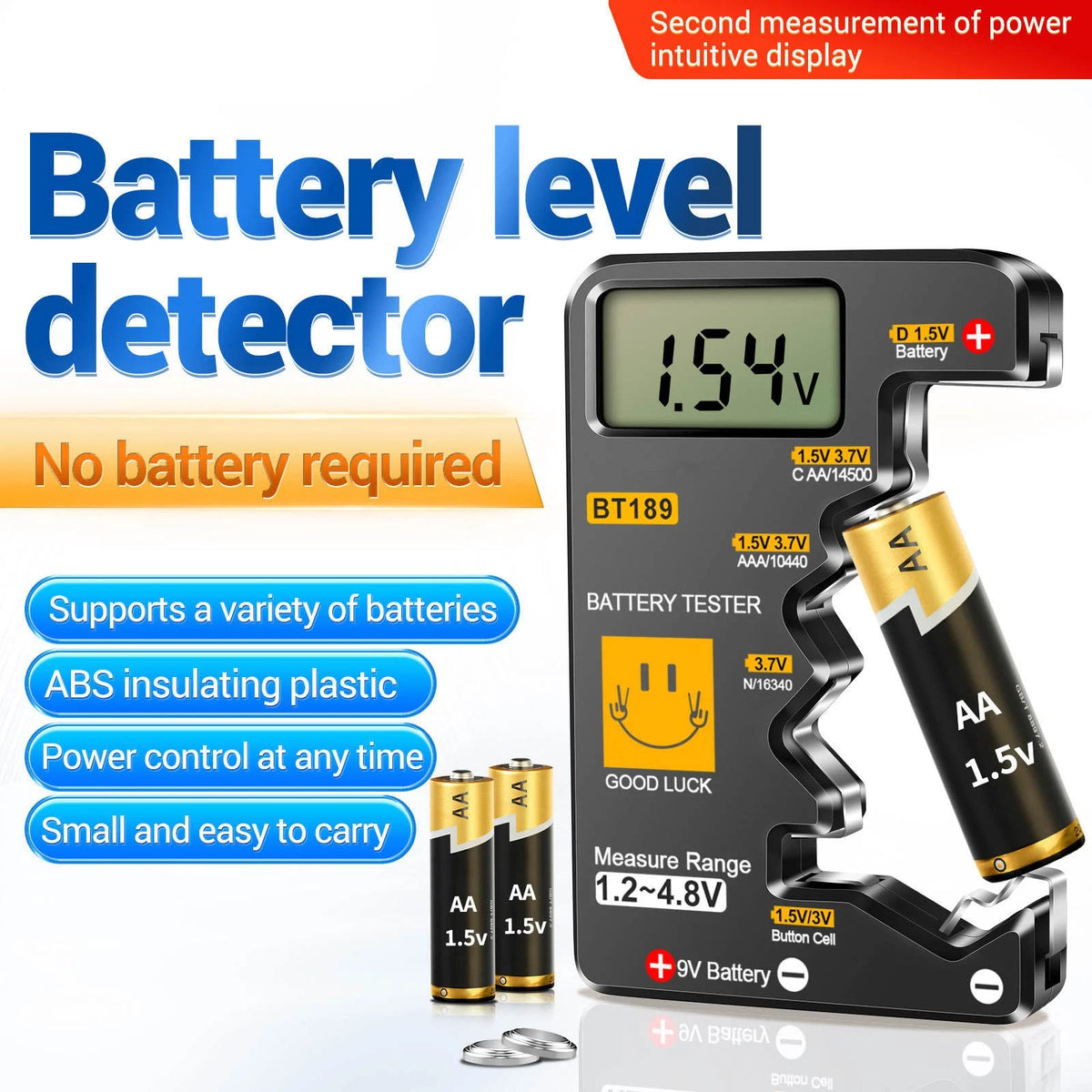 Lightweight Battery Tester Tool For 1.2V 3.7V 9V Cylindrical Button Cell Box