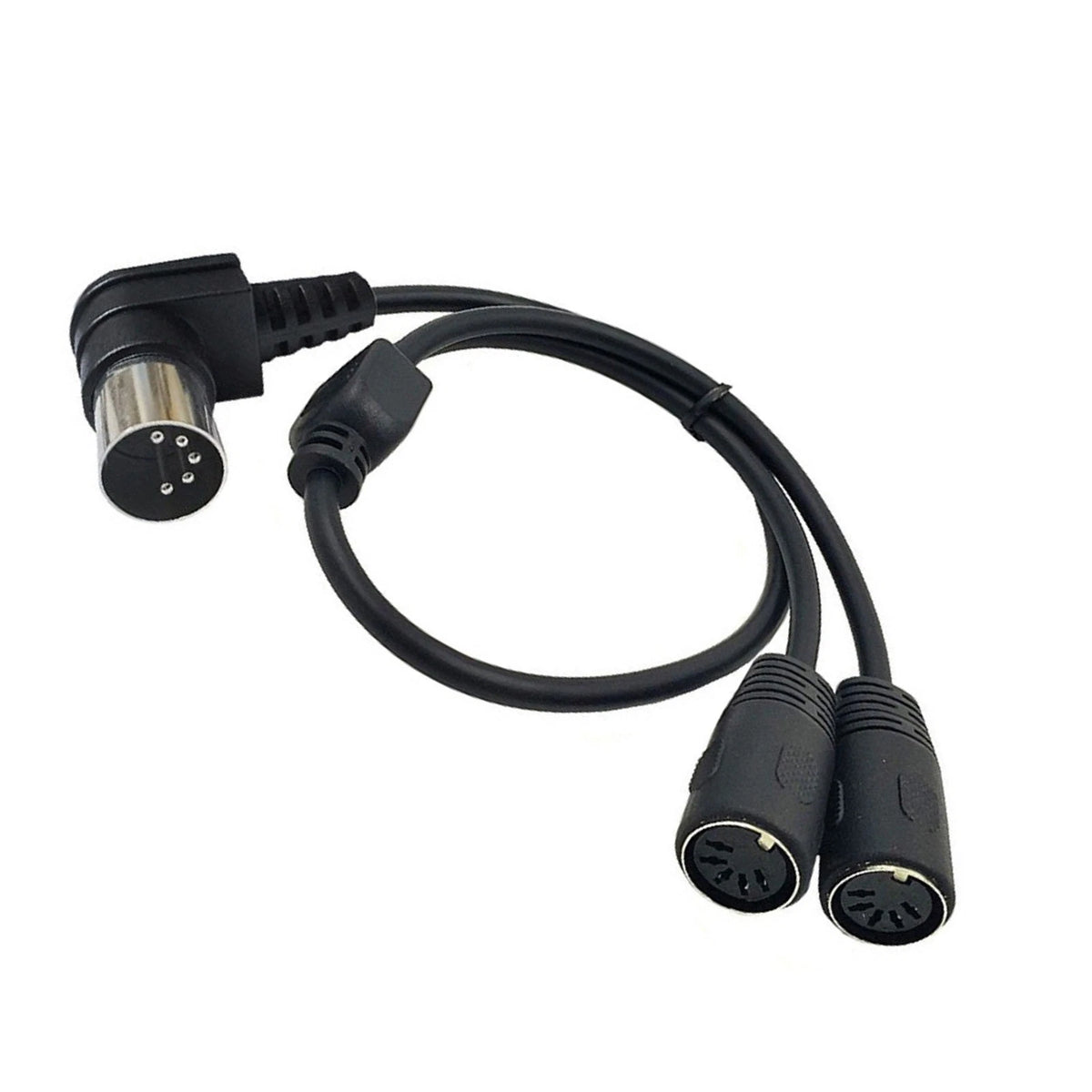 5 PIN MIDI DIN Male Right Angle Plug to 2 Female Socket Y Splitter Adapter Cable
