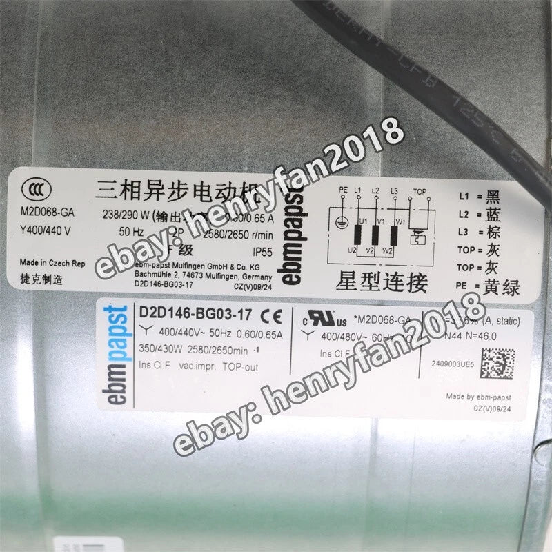D2D146-BG03-17 Ebmpapst Fan 400VAC 350W For VZ3V1212 Schneider Inverter ATV61/71