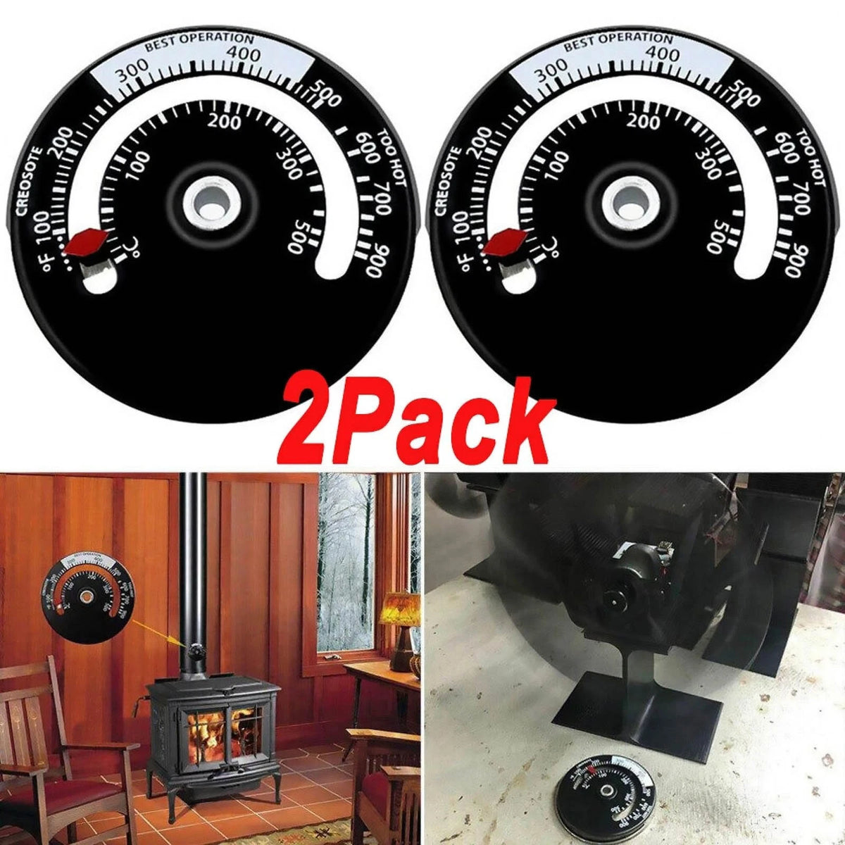 2pcs Stove Pipe Temperature Gauge Magnetic for Wood Burning Fireplace Monitor