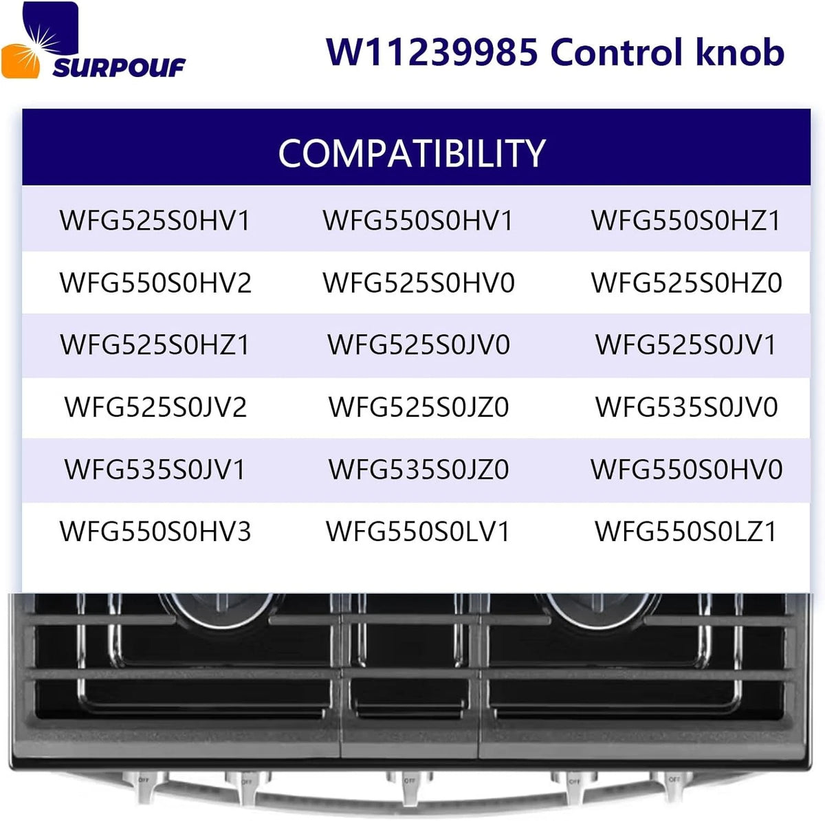 W11239985 Control Knob Compatible with Whirlpool Gas Ranges Replace Sliver