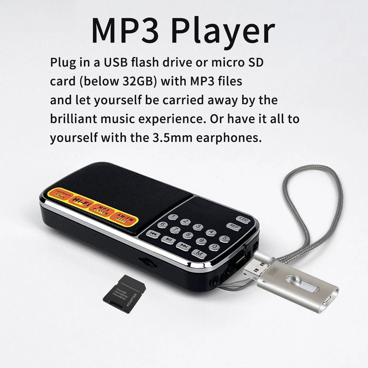 Portable Radio AM FM Digital Screen uses a rechargeable BL-5C lithium battery