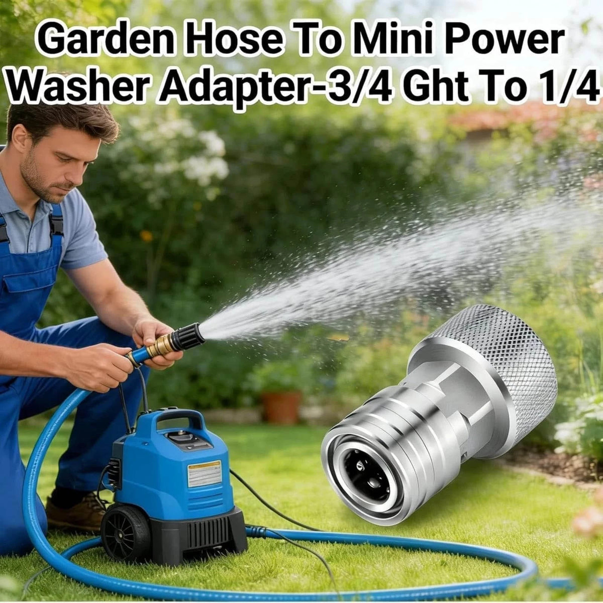 Garden Hose to Pressure Washer Quick Connect Kit 3/4" GHT 1/4" Adapter 5 Nozzles