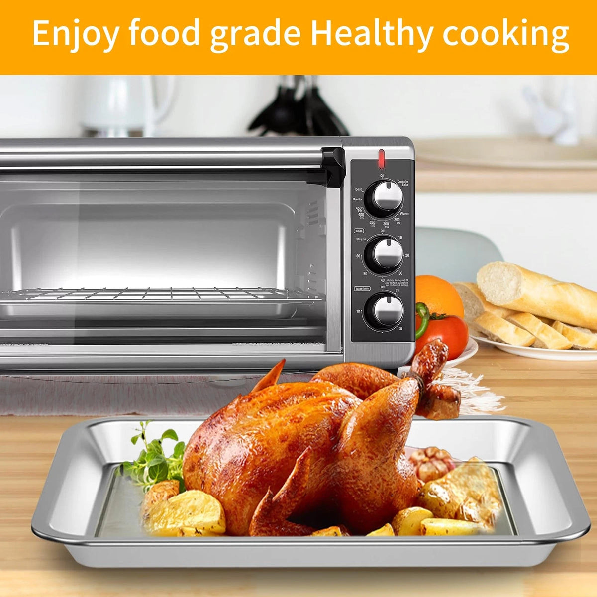 GWBSXM Convection Toaster Oven Replacement Tray Parts 14.6 x 8.8 inch, Silver