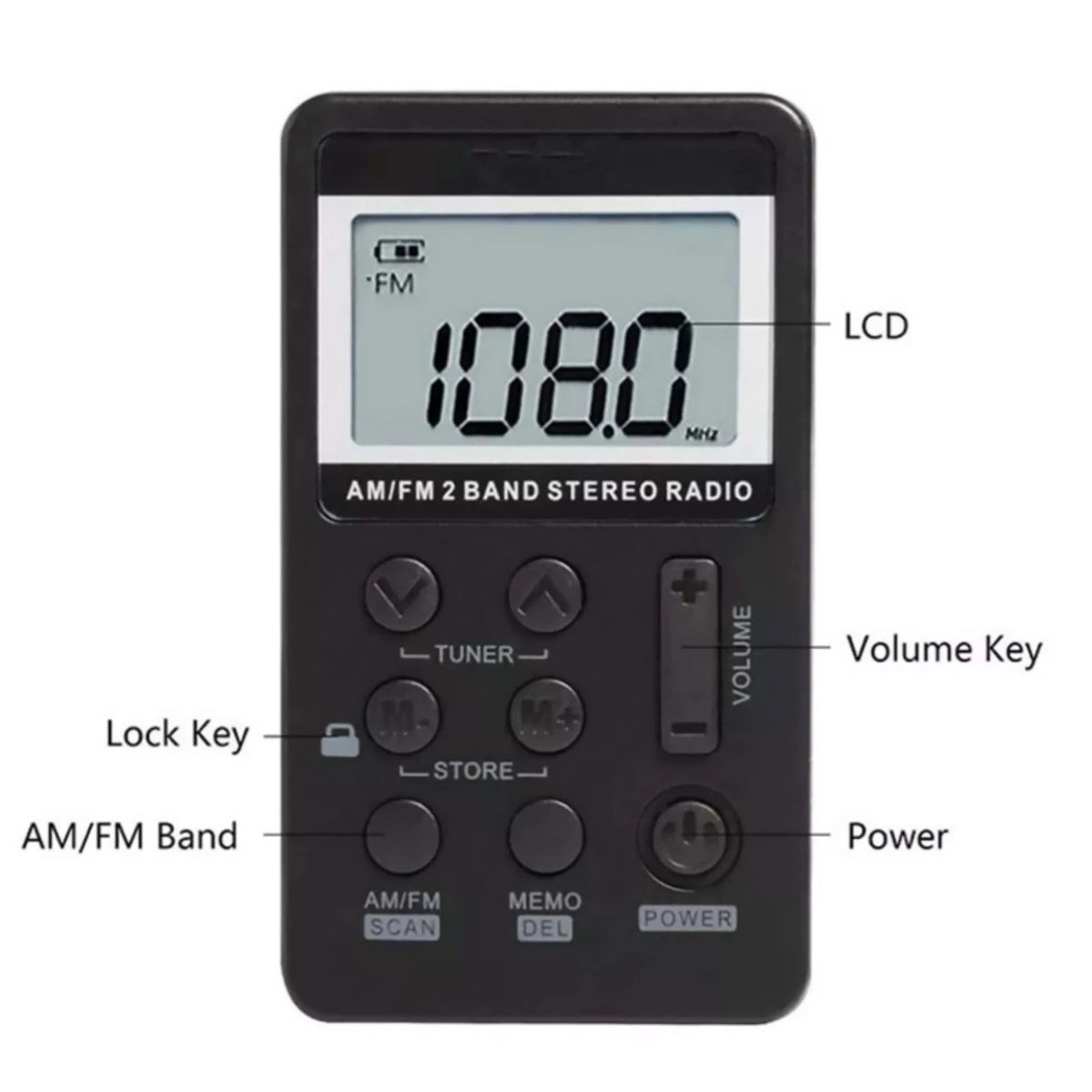 Digital Portable Pocket LCD AM FM Radio Stereo USB Rechargeable w/Earphone