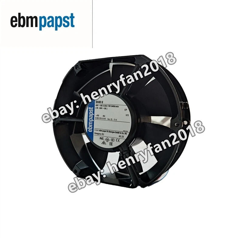Ebmpapst 6448U Axial Fan DC 48V 0.35A 17W Φ172x150x51mm IP68 Cabinet Cooling Fan