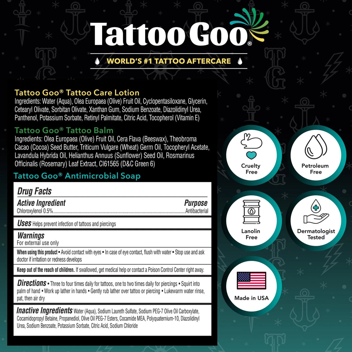 Tattoo Goo Aftercare Kit, 3 Piece Set, 3