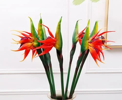 3 Pcs Large Bird of Paradise 32 Inch Permanent Flower,UV 32in, Orange and Red
