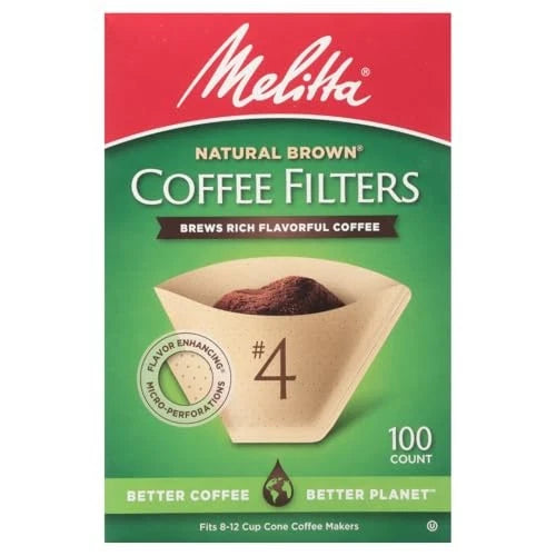 Melitta #4 Cone Coffee Filters, Natural Brown, 100 3-Pack, Brown