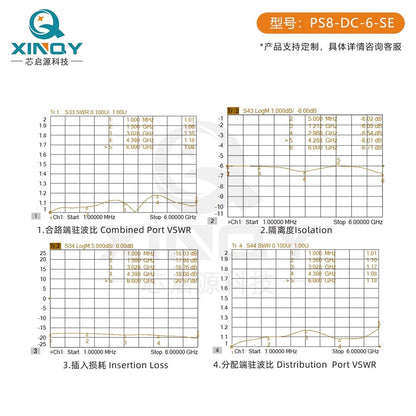XINQY DC-6G Resistive Power Divider, SMA 8-way splitter, 0-6000MHz professional test clock line, low-frequency shortwave, 0-3GHz.