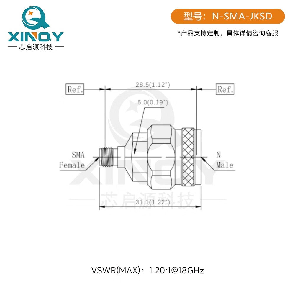 XINQY RF Coaxial Adapter N Male/SMA Female Adapter DC-18G High Frequency Test Connector N Male to SMA Male / 5pcs