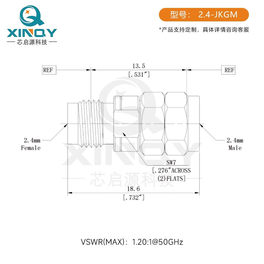 XINQY 2.4mm Professional Test Grade Adapter 50GHz High Frequency Adapter Network Adapter Test Adapter 2.4mm Male-to-2.4mm Male