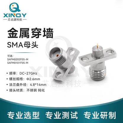 XINQY SMA-KFD Coaxial Connector 27G High Frequency Metal Through-Wall Female Flange Two-Hole Fixed Connector SAFM0202F05-M/2 pieces
