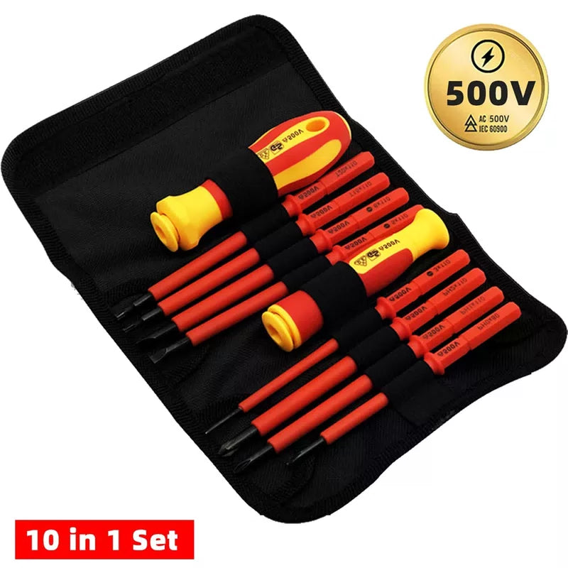 10Pcs Interchangeable Blade VDE Insulated Screwdriver Set with Case Magnetic 500V Home and Professional Use Electricians Tools [1]